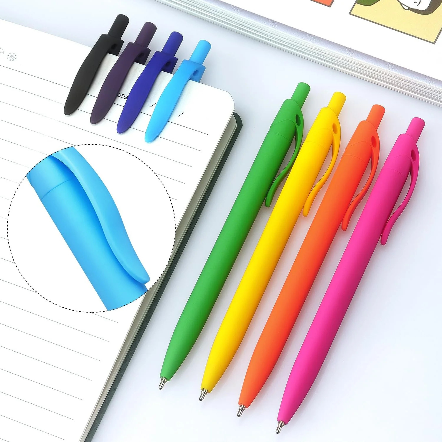 Multicolur – Pens Black Ink Pens, 1.0MM Black Ink, 8 Pack, Colorful | Mediu