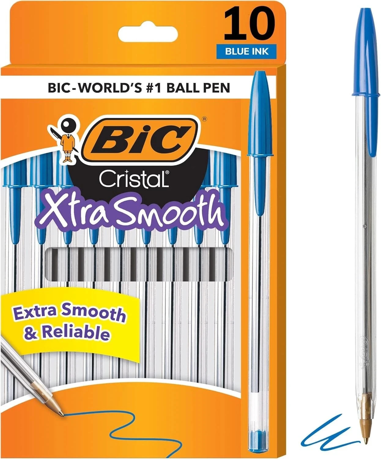 BIC Cristal Xtra Smooth Ballpoint Pens Blue Ink Medium 1.0mm 10 Pack, Freeship
