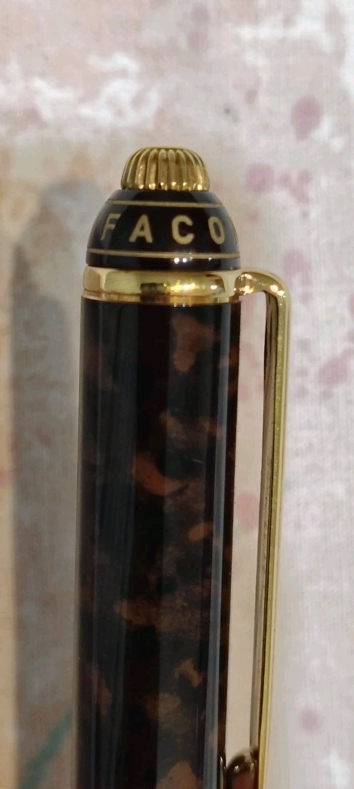 Faconnable Marble Brown Plaque Metal Ball Point Pen Swiss Made