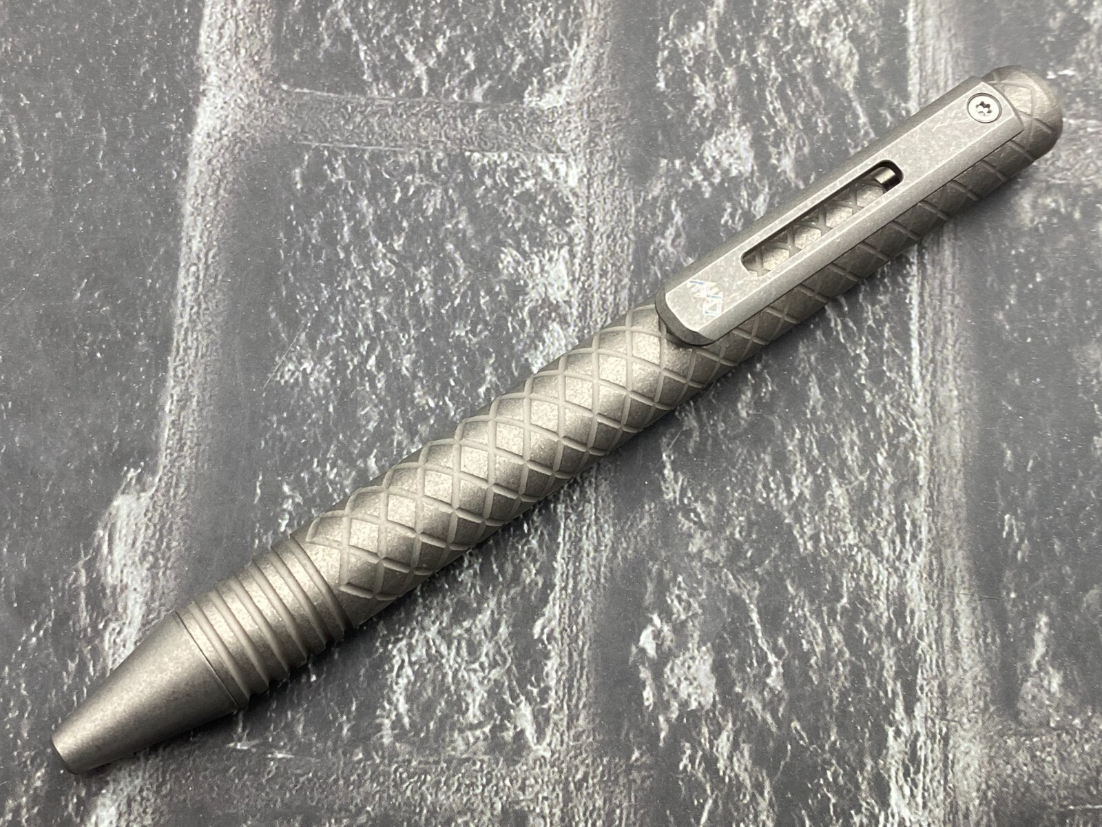 TwoSun TS-Pen37-Stonewash Checkered Tactical Titanium Push Button Mechanism Pen