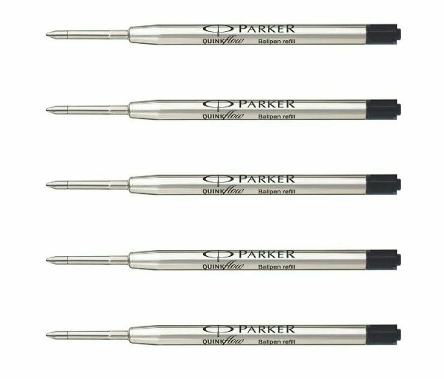 5 X Parker Quink Flow Ball Point Pen Refill Medium Ballpen Nib Black Ink BEST