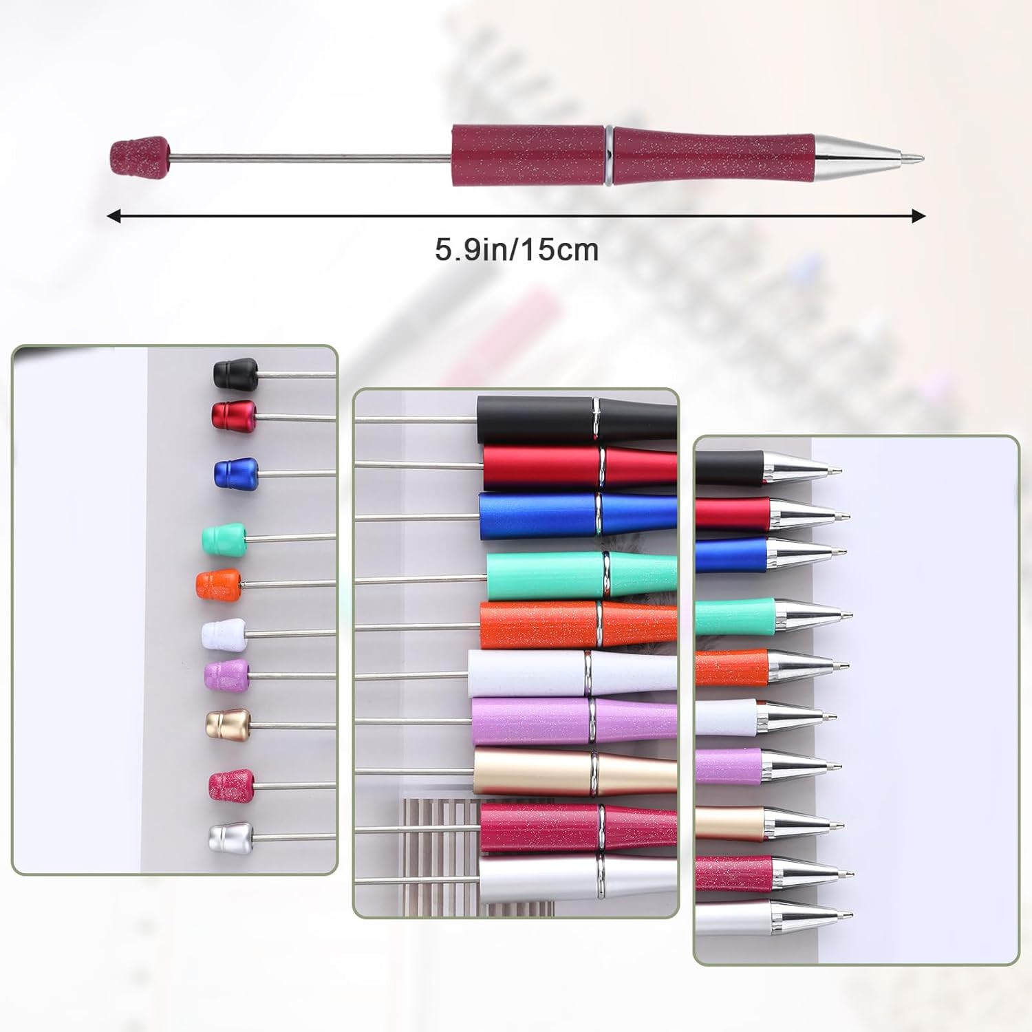 20 Pcs Beaded Pens, Beadable Pens Bulk Colored, Focal Bead Pen with 40Pcs Black