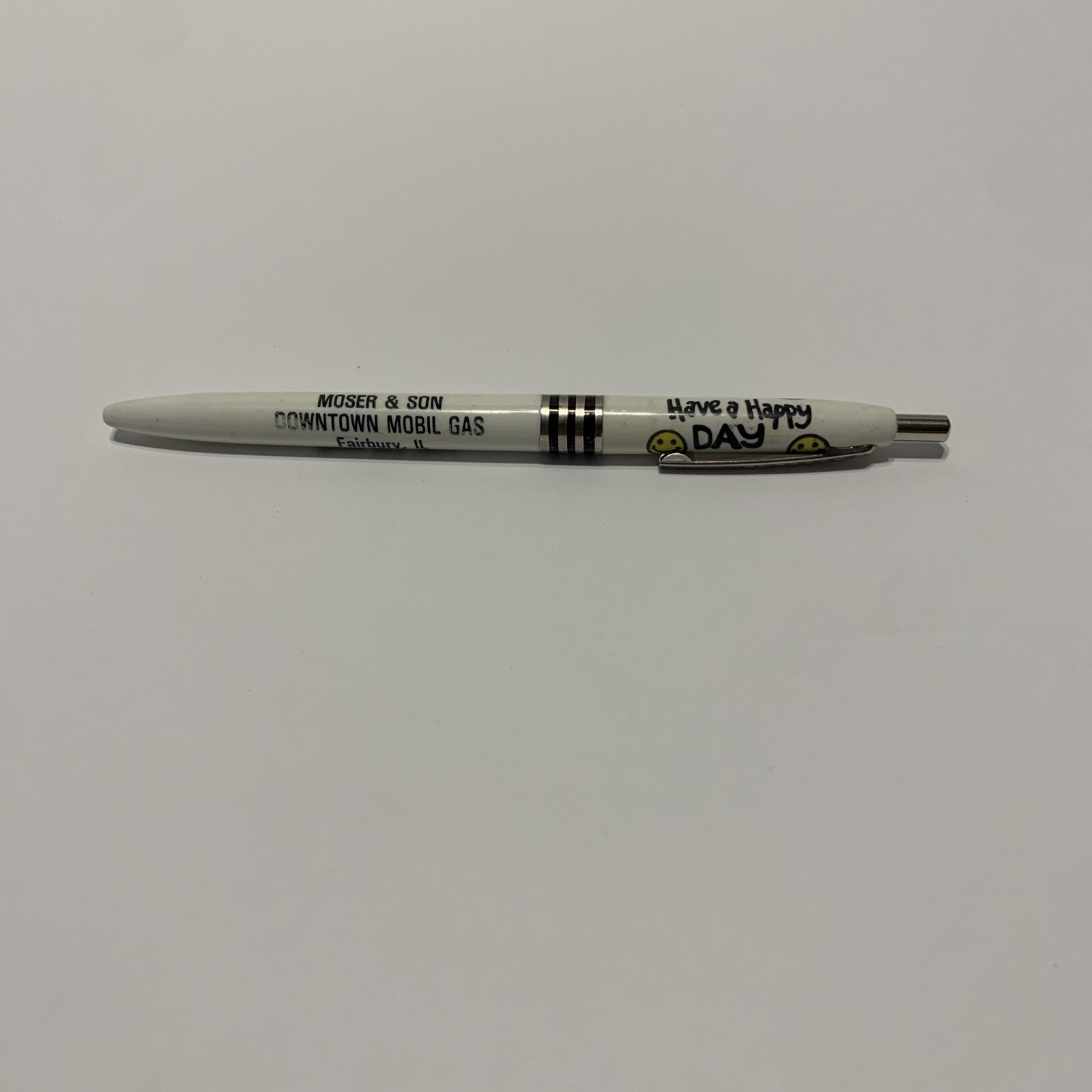 Vintage Advertising Pen Moser & Son Downtown Mobil Gas Fairbury IL Happy Day