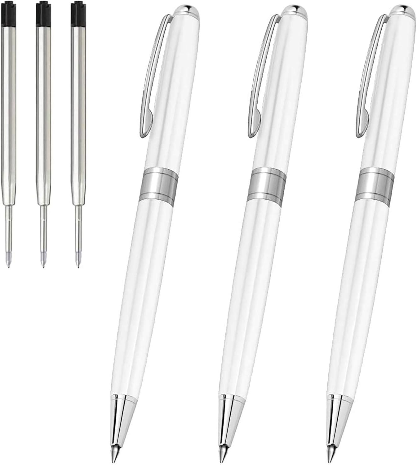 Ballpoint Pens White Pen – Fancy Pens Black Ink Pens for Journaling Men Gift Bus