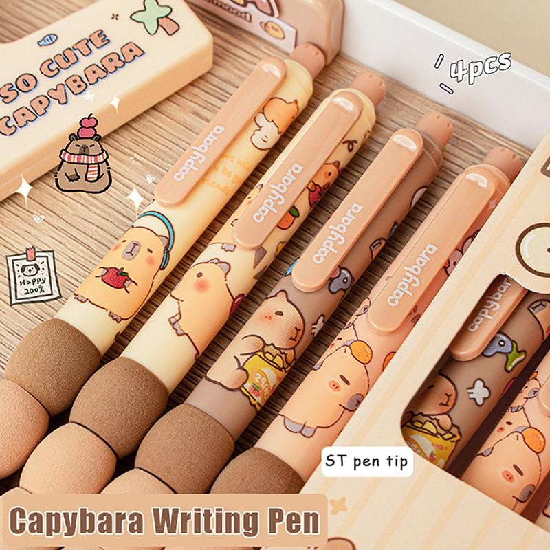 4pcs Capybara Erasable Gel Pens, Quick‑dry Smooth Writing Neutral Stationery