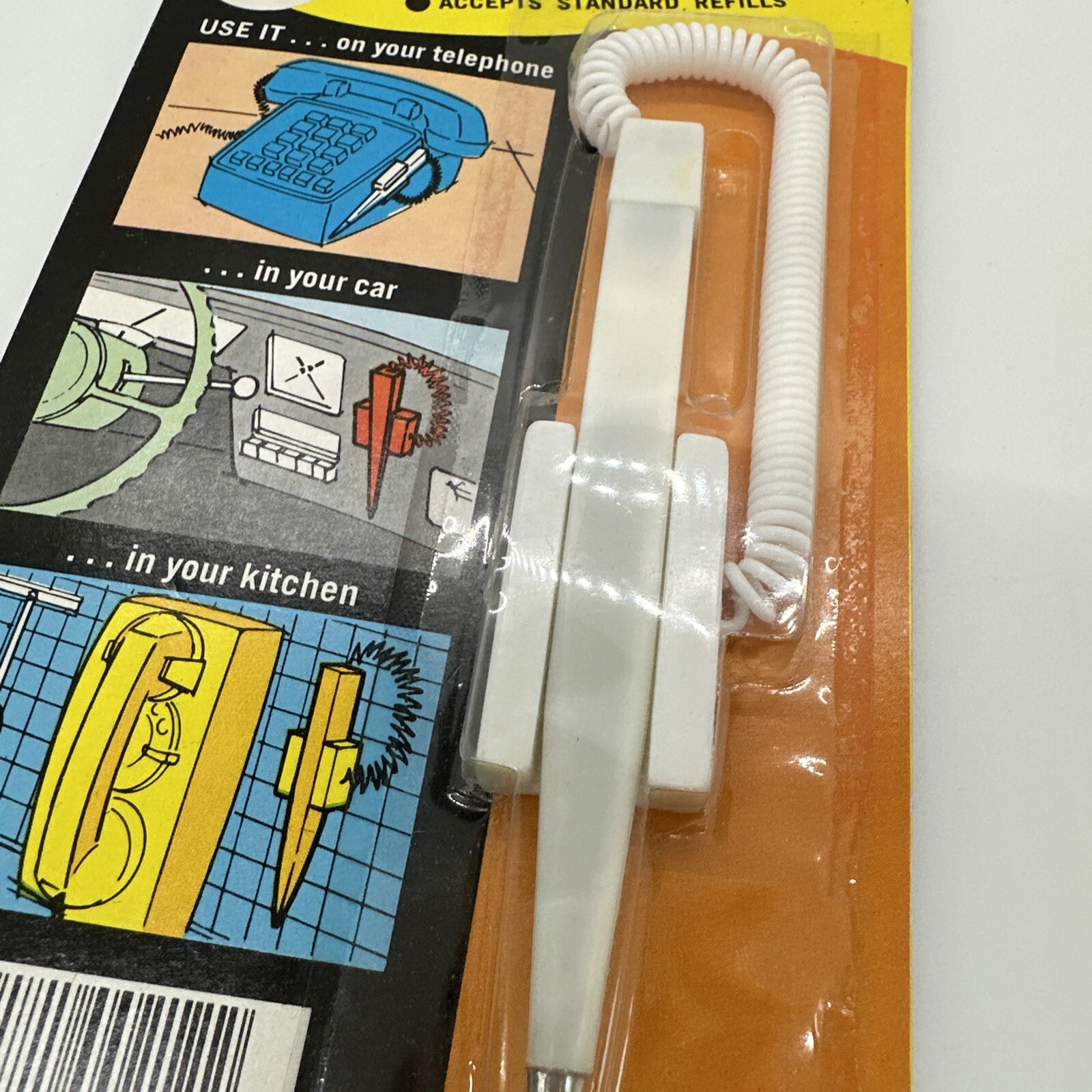 Fairgrove Write•There Handy Attachable Pen W/ Cord Telephone White VTG 1977 NOS