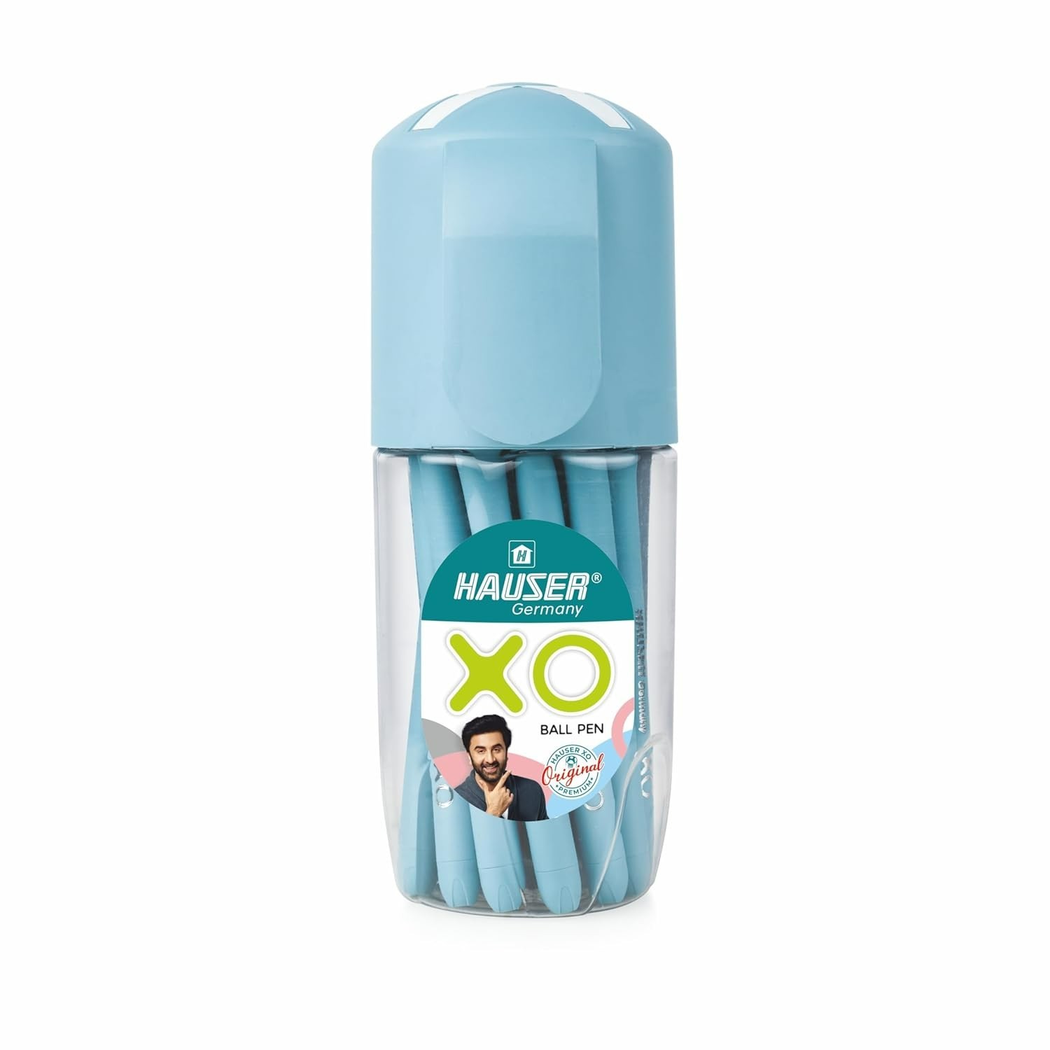 Hauser XO Ball Pen Set, 20 Pens in Storage Jar, Blue Black Red Assorted