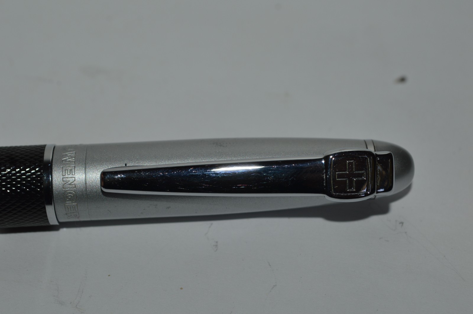 WENGER Ballpoint Pen Silver & Black Color Chrome Trim Twist Action 1990s