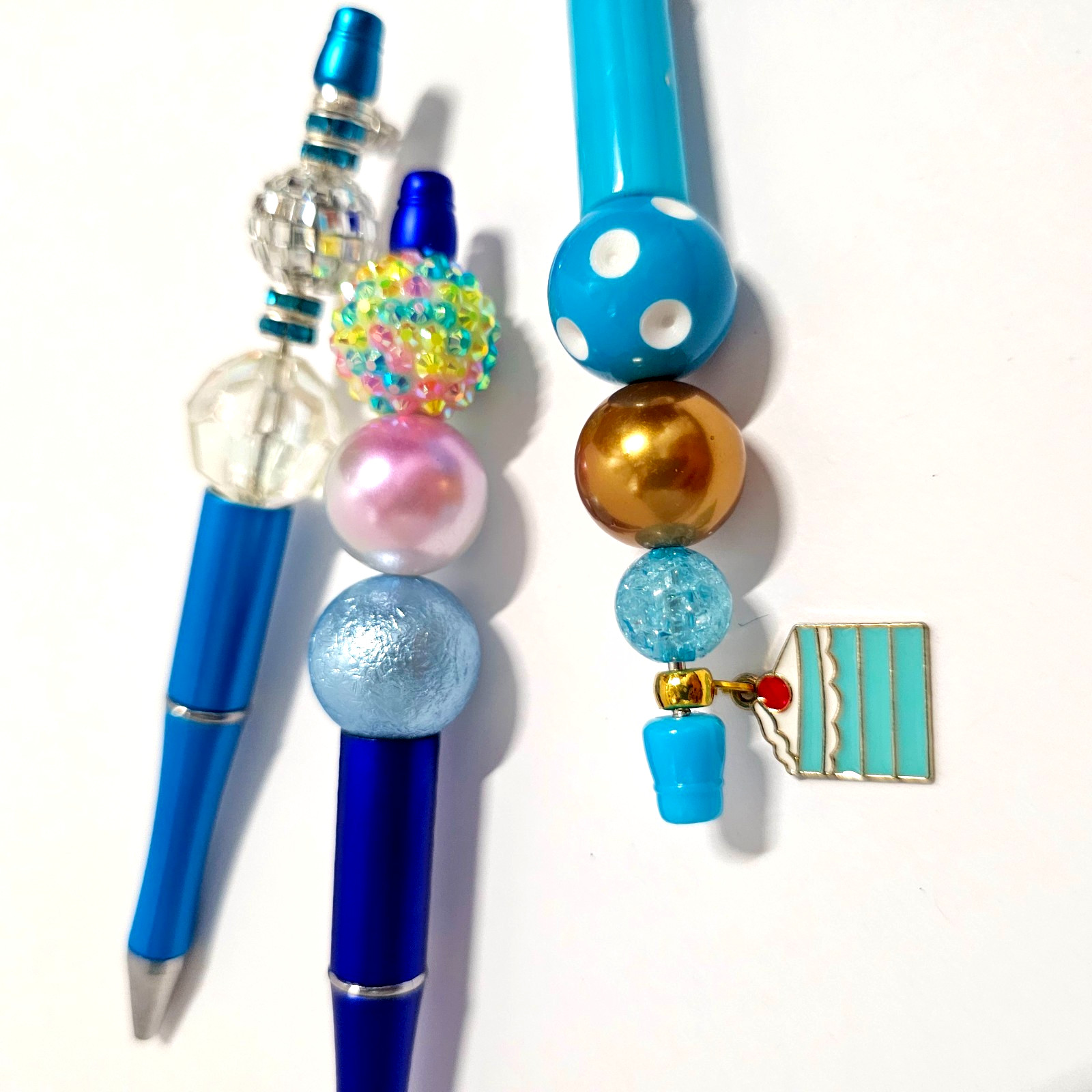 Bubble Bead Charm Pens Set, Blue, Sparkly, Writing, Journaling, Teacher, Student