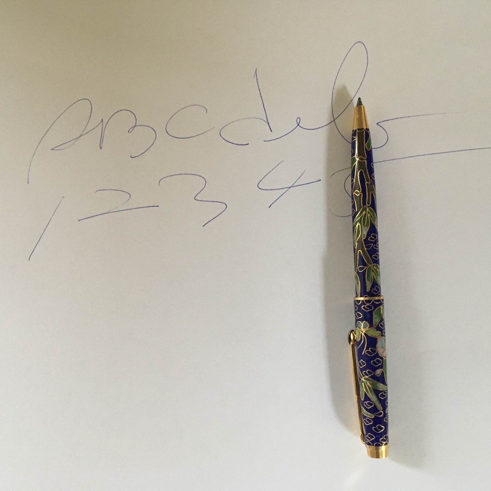 Vintage Chinese Cloisonne Enameled Ball Point Pen in Brocade Box