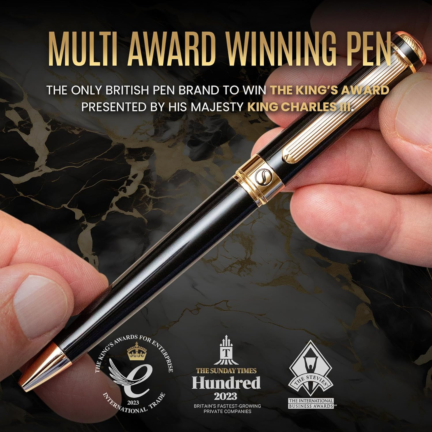 Black Lacquer Ballpoint Pen -Stunning Luxury Pen, Real Gold Plating, Schmidt Bla