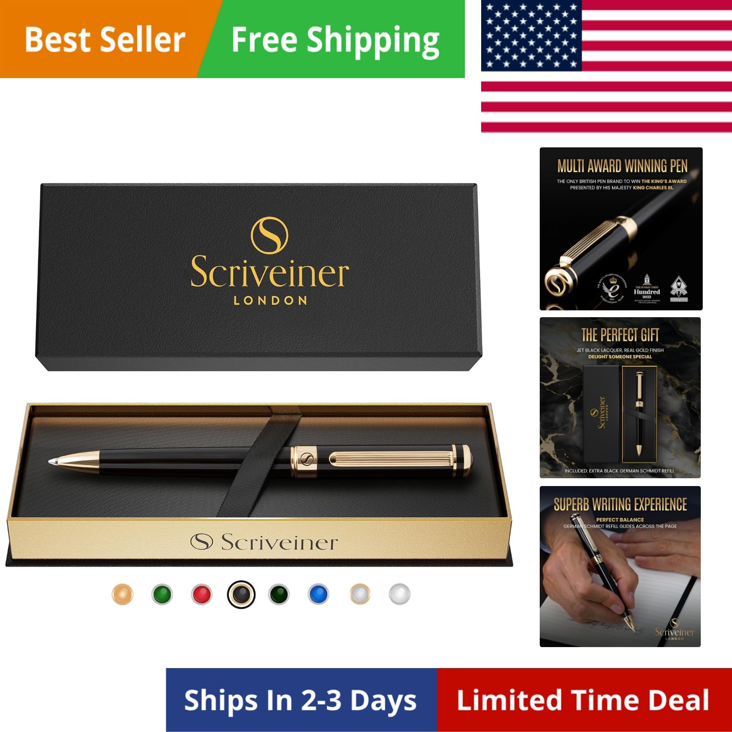 Black Lacquer Ballpoint Pen -Stunning Luxury Pen, Real Gold Plating, Schmidt …