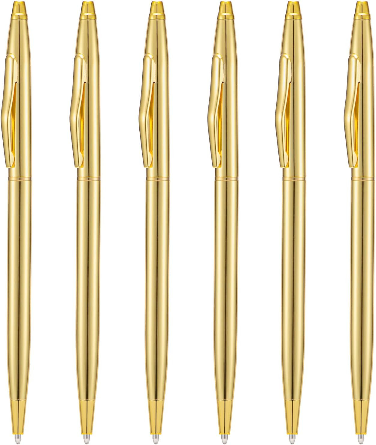 6 Pieces Golden Slim Metal Ballpoint Pen, 1Mm Medium Point Black Ink Smooth W…