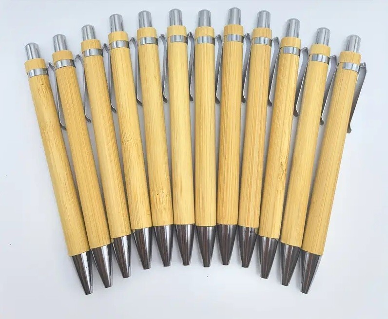 6x Bamboo Ballpoint Pen Natural Wood Durable Metal Clip Smooth Writing