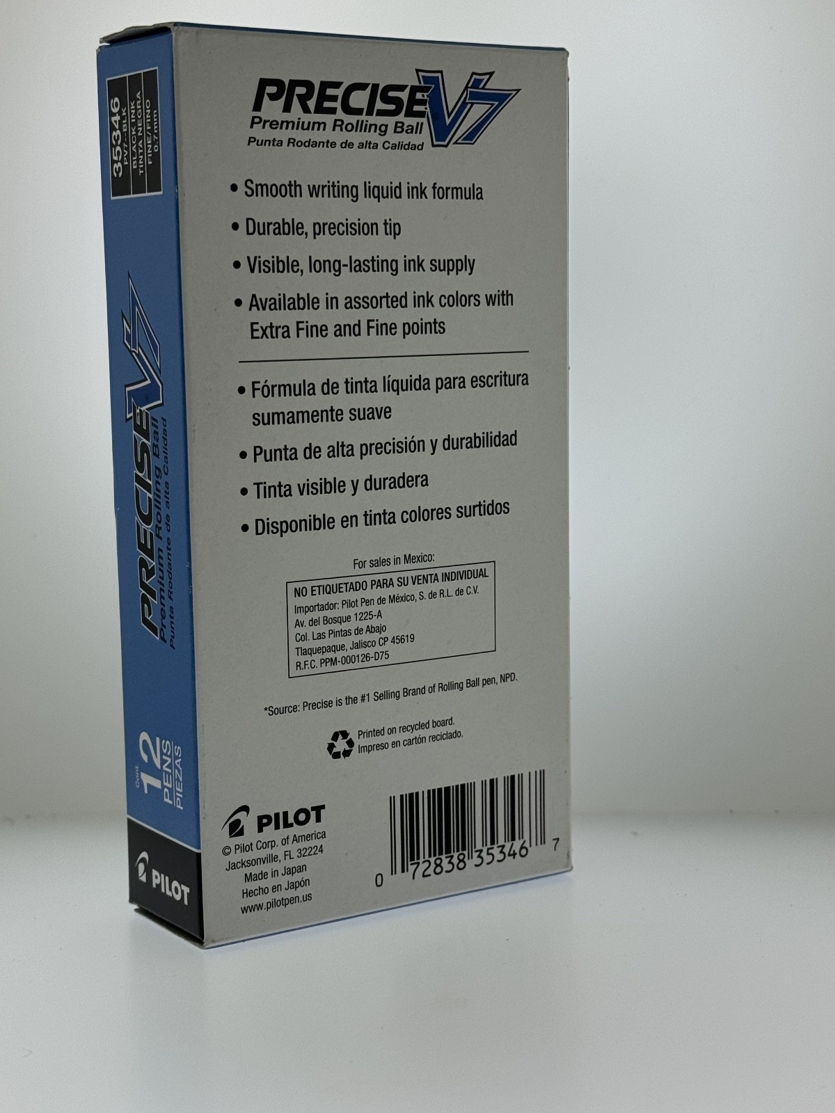 12 Pack – Pilot Precise V7 BLACK INK PENS Stick Rolling Ball Pens Point .7mm