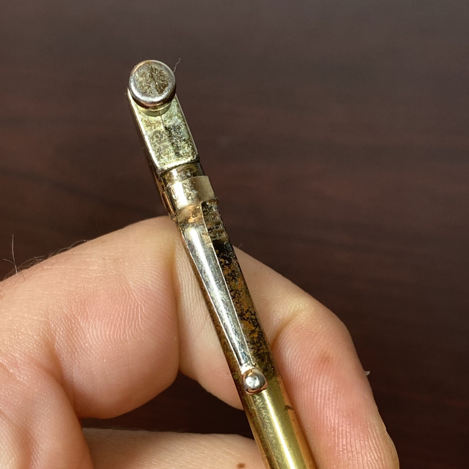 Vtg GOLD TOLD Brass Mini Carpenter HAMMER BALL POINT PEN POCKET CLIP USA Novelty