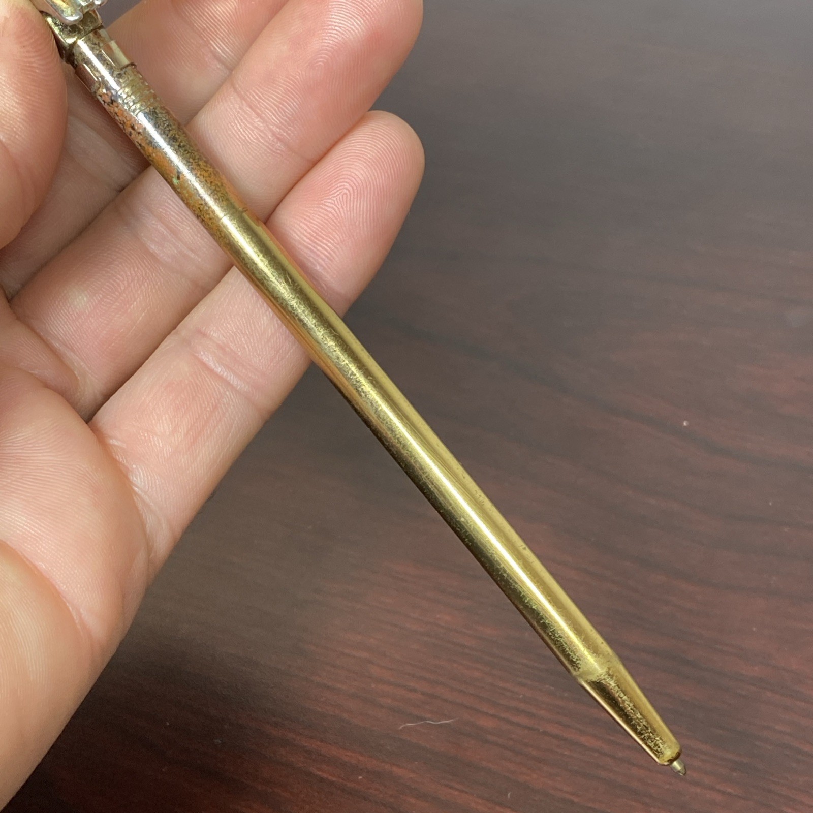 Vtg GOLD TOLD Brass Mini Carpenter HAMMER BALL POINT PEN POCKET CLIP USA Novelty