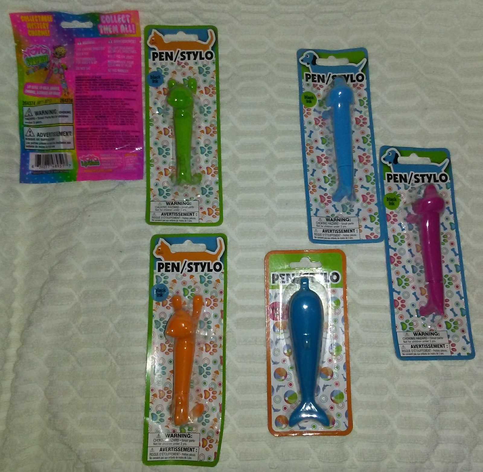 8”PEN/STYLO Five Animal Black Pens and YoYo Surprise Bag 6″Dolphin Blue Pen
