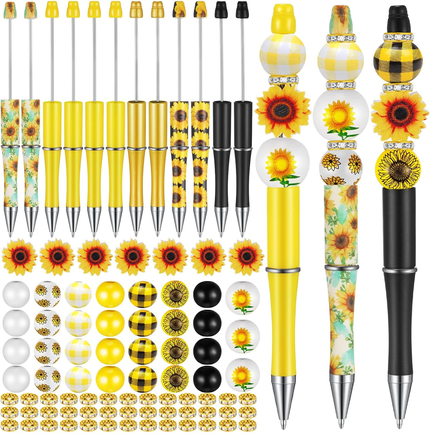 12 Set Plastic Beadable Pens Assorted Bead Pens Crystal Wood round Spacer