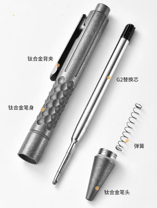 TwoSun TS-Pen09-Stonewash Checkered Tactical Titanium Push Button Mechanism Pen