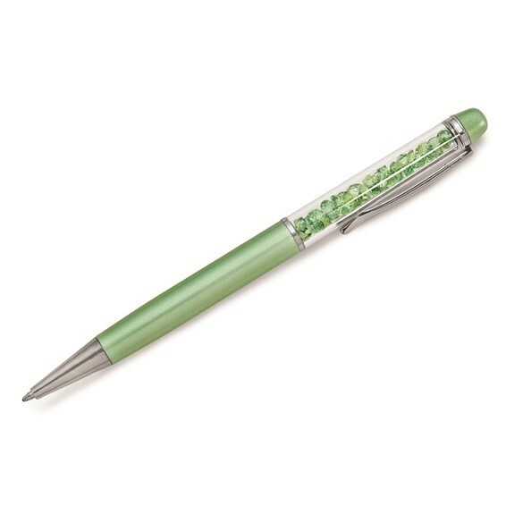 Green Ball-Point Pen With Swarovski Crystals & Metallic Finish