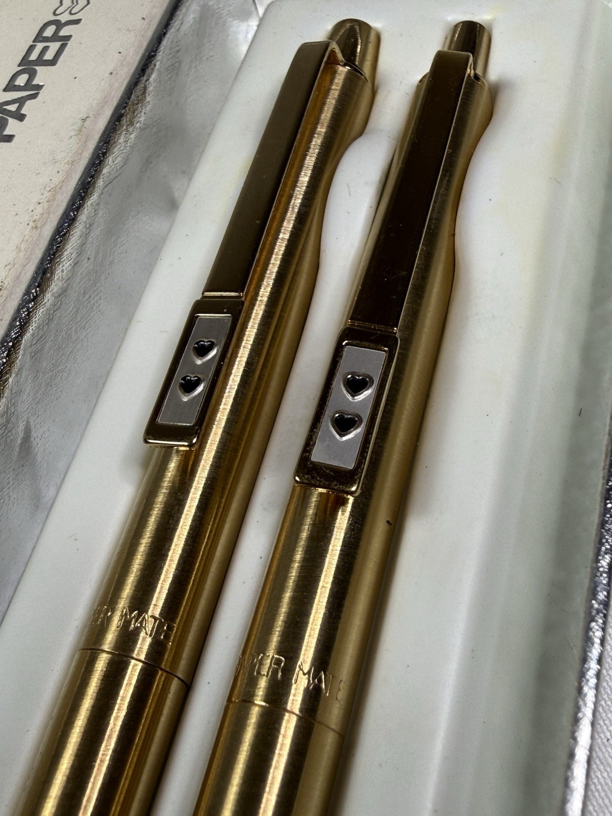 Vintage Paper Mate Double Heart Gold Tone Pen & Pencil Set New In Box