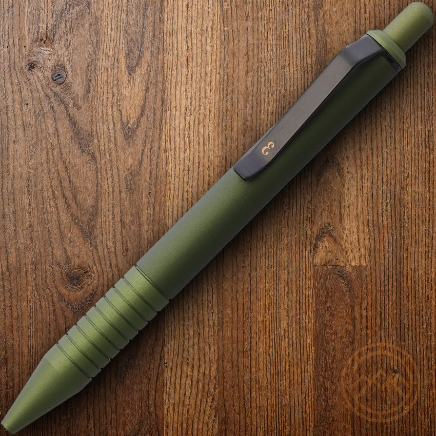 Everyman Grafton Mini Pen Super Matte OD Green Writes Black Pocket Clip Aluminum