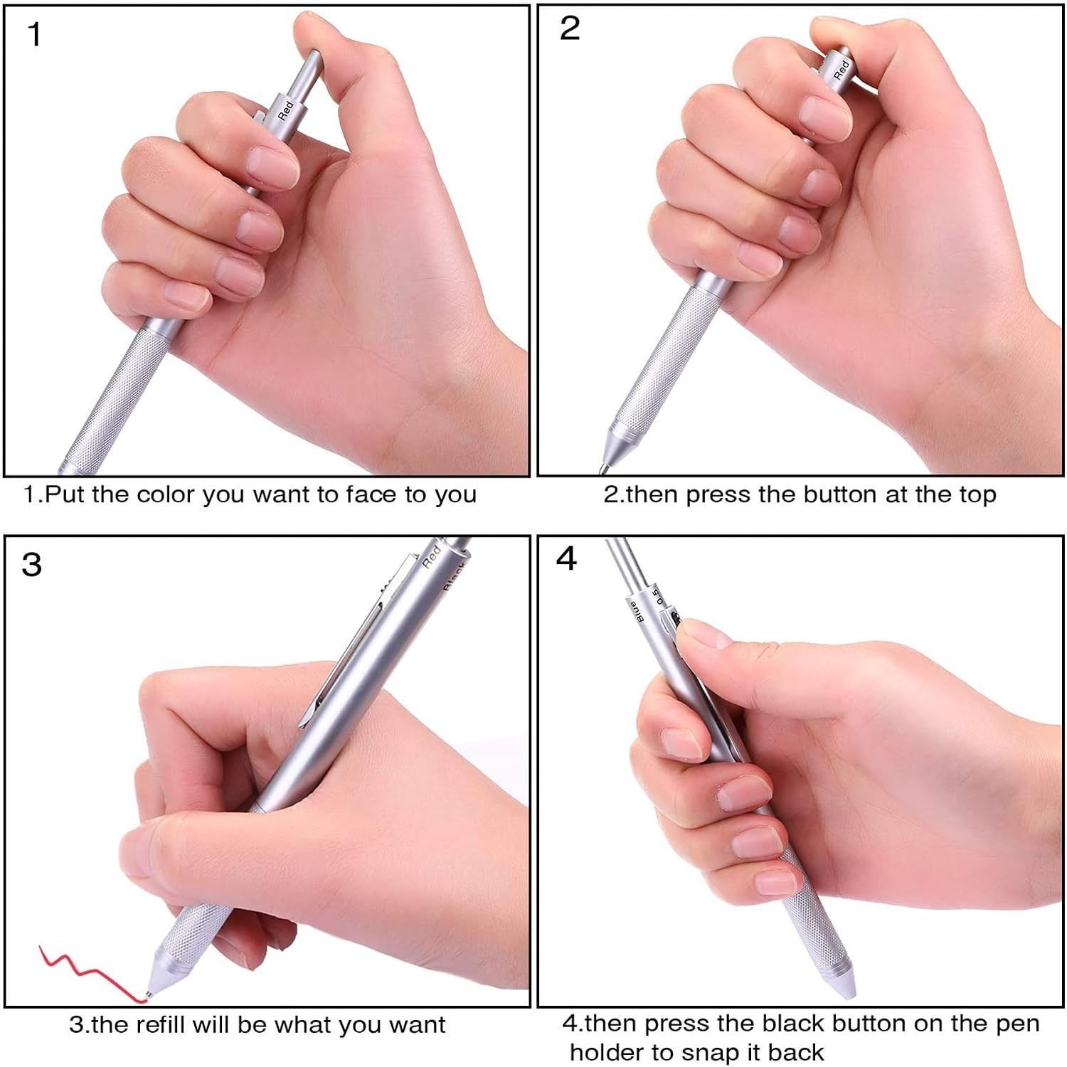 4 in 1 Multicolor Pen, Metal Cased Multifunction Ballpoint Pen, 0.5mm Mechani…