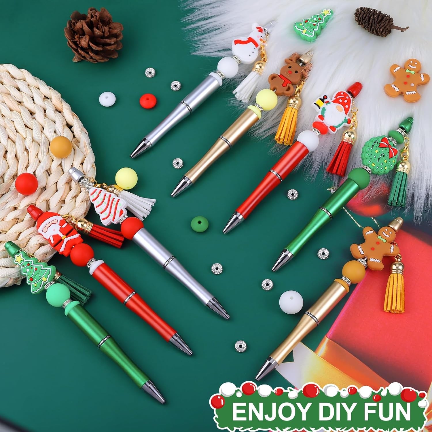 Christmas Beadable Pens, Plastic Beadable Pens with Multicolor