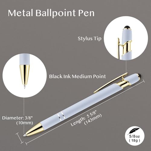12 Pack Morandi Gold Ballpoint Pen with Stylus Tip 1.0 mm Black Ink Smooth Pens