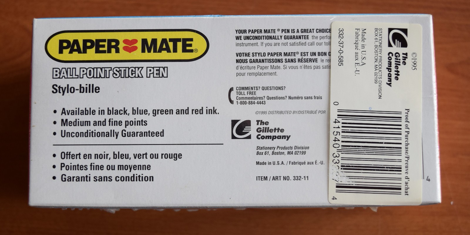 VINTAGE 1995 PAPER MATE BALL POINT STICK PEN 333-11 MEDIUM RED 36 TOTAL GILLETTE