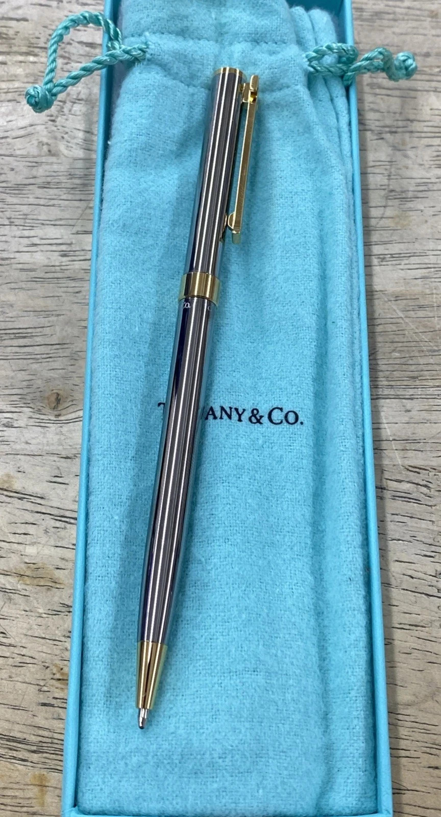 Tiffany Silver & Gold «T» Clip Ballpoint Pen NEW