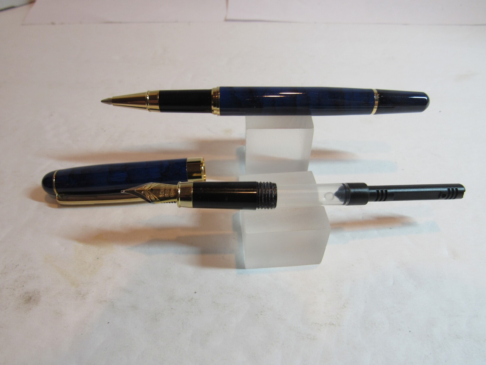 TERZETTI EXECUTIVE METAL BRASS ROLLERBALL/FOUNTAIN PEN-METALLIC BLACK+POUCH