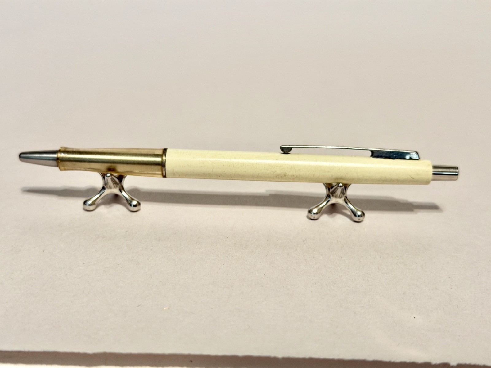 Vintage Paper Mate Double Heart Ballpoint Pen Ivory Made USA