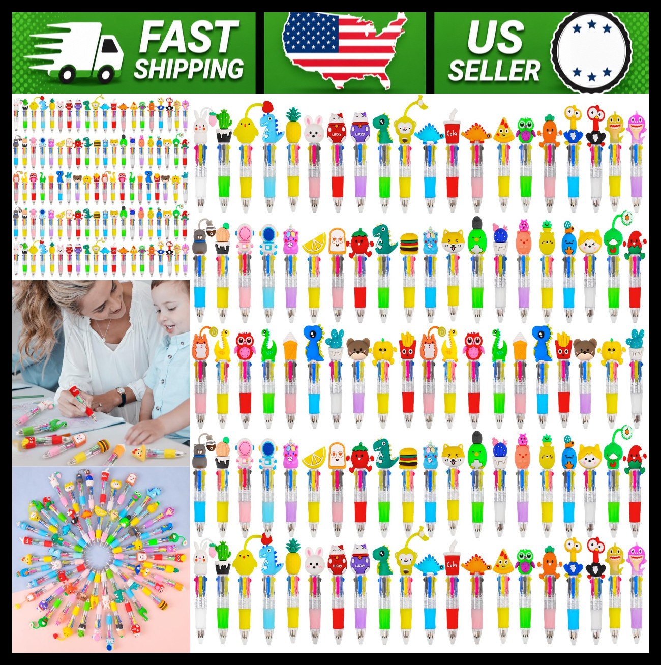 100 Mini 4-in-1 Multicolor Ballpoint Pens, Kids Party Favors, Assorted Ink