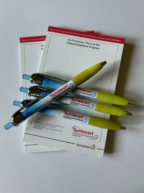 4X Pharmaceutical SYMBICORT ballpoint click pen White Yellow w/clip w/2 notepads