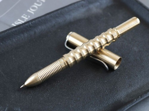 Retro Solid Brass Pocket Ballpoint Pen Signature Pen Portable Outdoor EDC Pen
