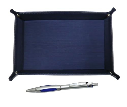 Japanese-made textured cowhide leather pen tray (blue) with Metal Scorpion