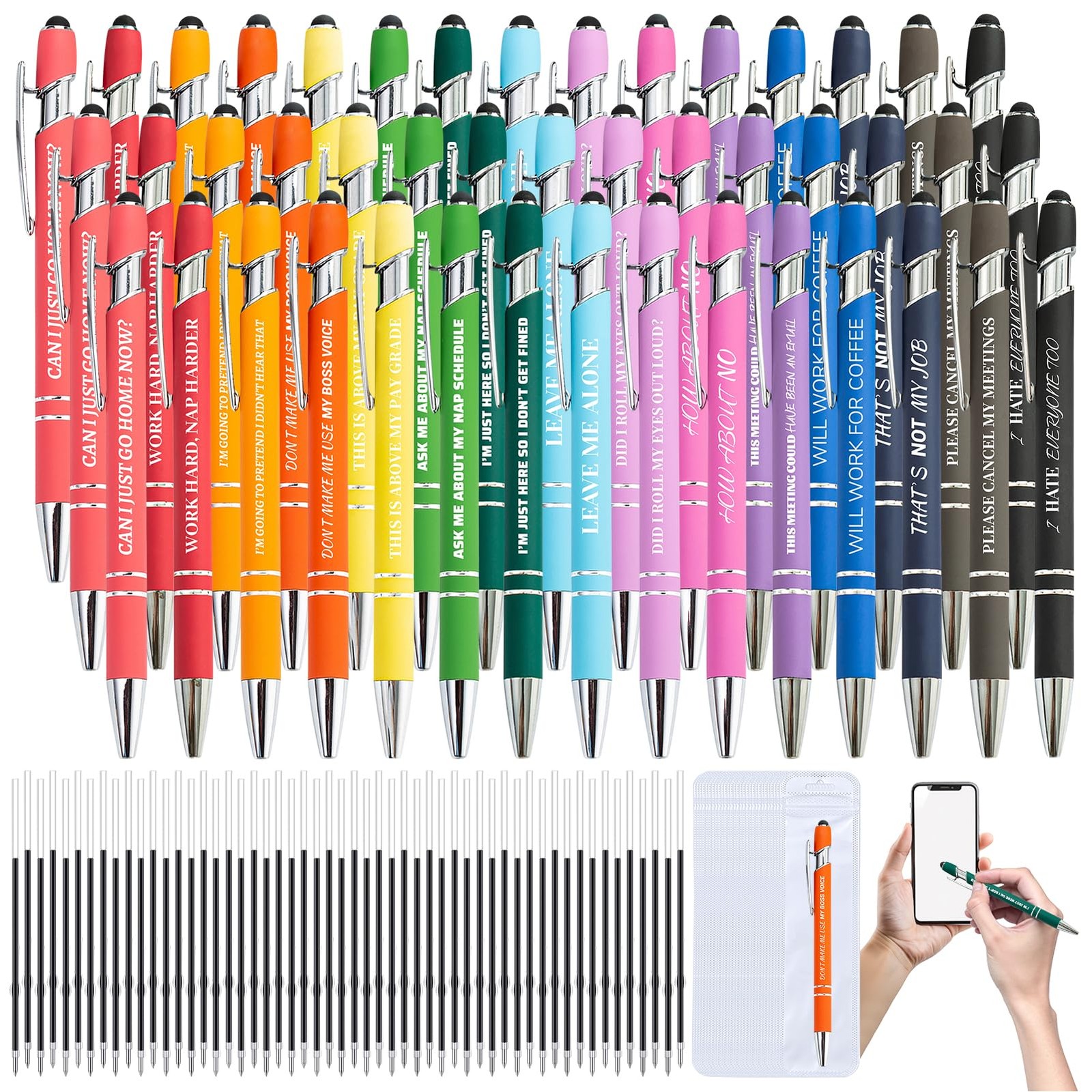 300 Pcs Funny Sarcastic Pens – 100 Set Ballpoint Pens with Refills & Bags,Fun