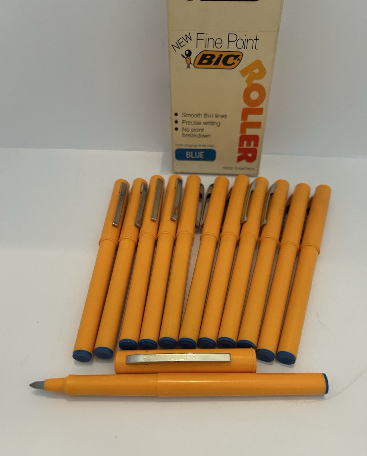 Vintage SET OF 12 ~ BIC Fine Point Roller ~ BLUE ~ 1981 ~ Made In USA ~