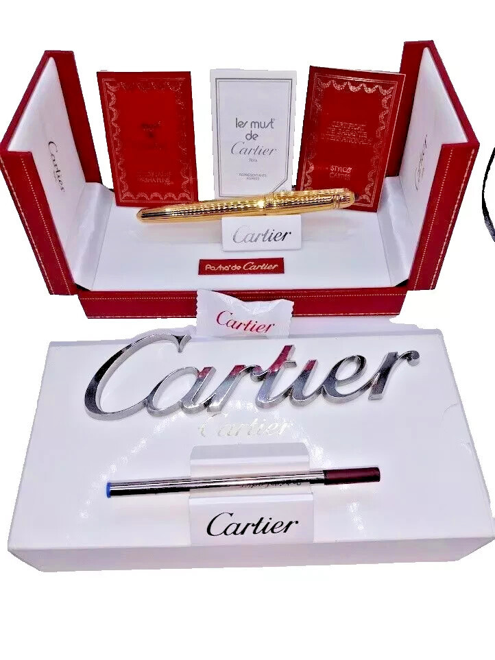*** Pasha de Cartier / Roller ball Gold Pen Complete With Both Box & Refill Mint