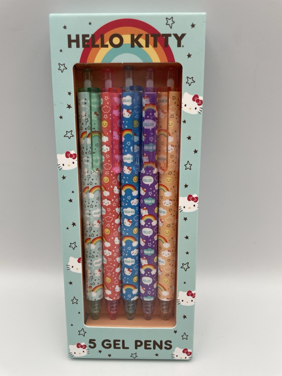 Sanrio Hello Kitty Sun, Stars & Rainbows Box Of 5 Gel Click Pens New In Box