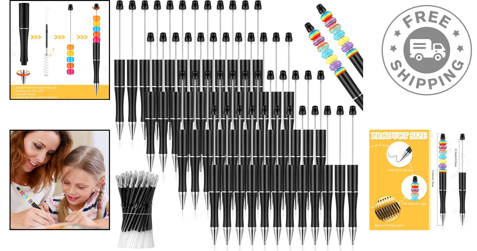 Lightweight 50-Piece Beadable Pen Bulk Set – Perfect for School & Office Use