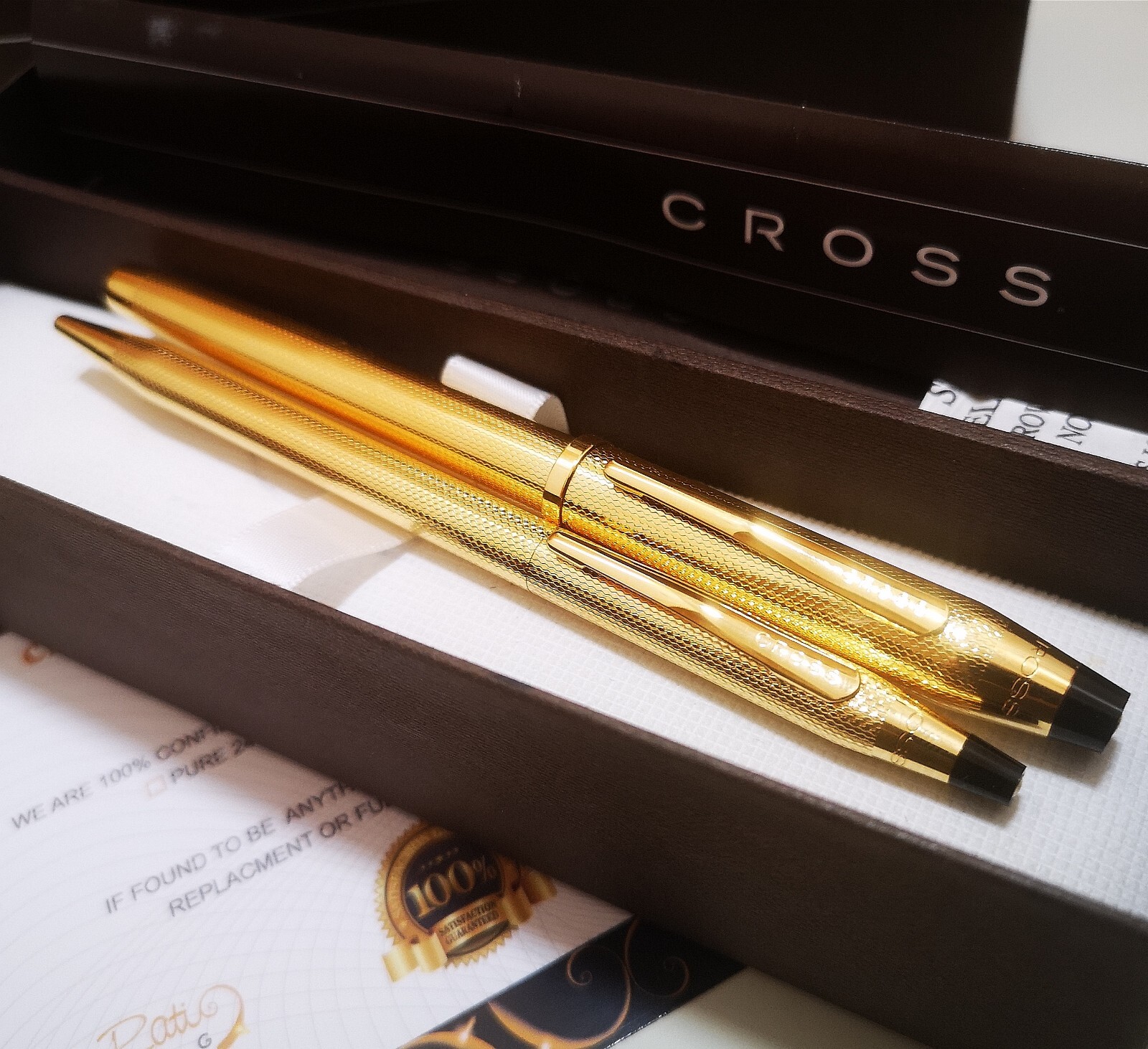 Cross Century Fountain Pen Ballpoint Pen Set Medium Nib Boxed 24k Gold Plated