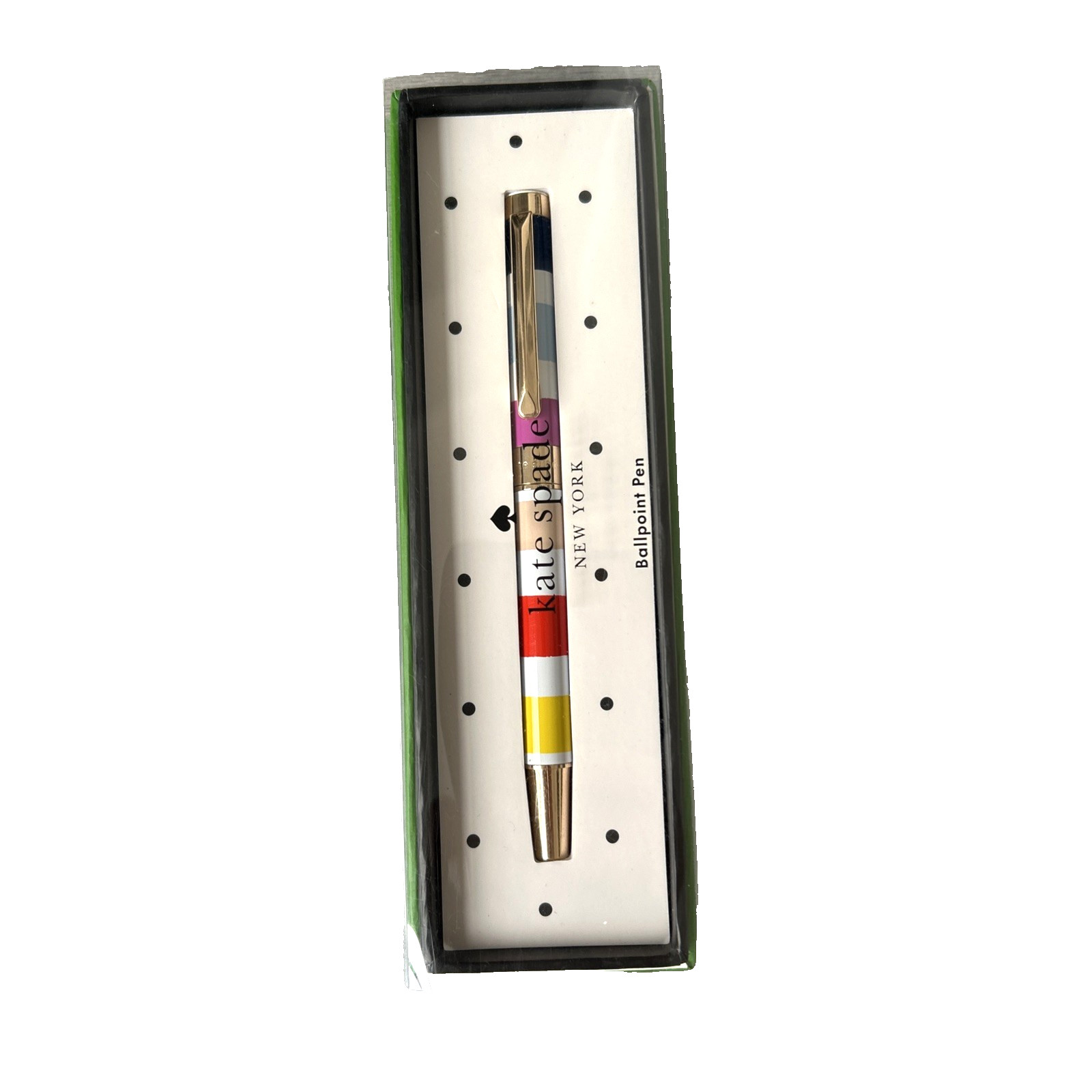 Kate Spade New York Candy Stripe Black Ink Ballpoint Pen Colorblock Snap Cap New