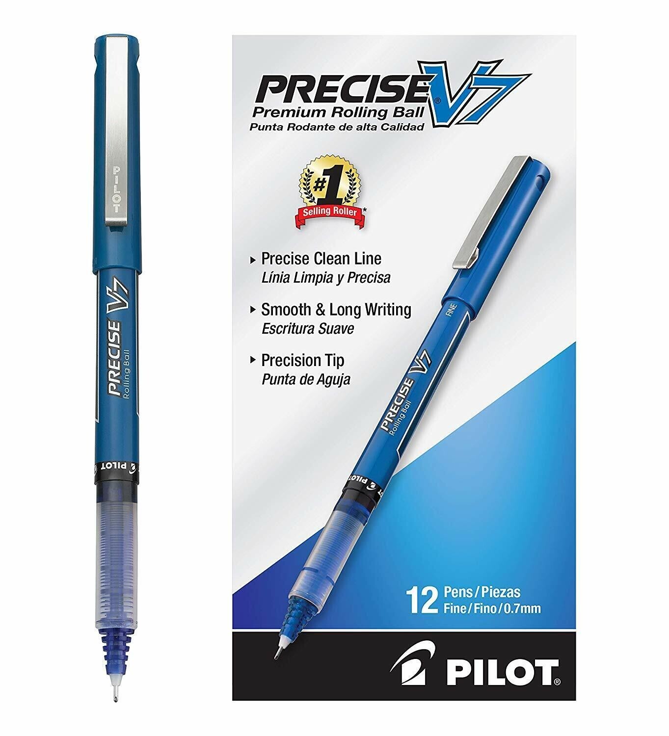 12 Pack – Pilot Precise V7 Stick Rolling Ball Pens, Precision Point Ink, .7mm