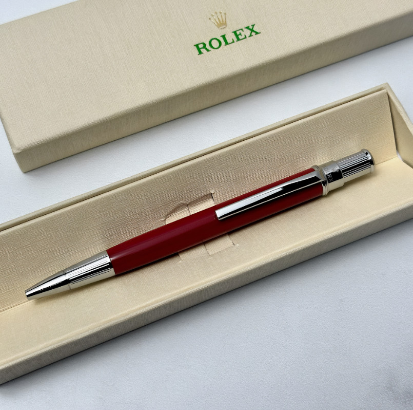 Rolex Red Oyster Ballpoint Pen Silver Trim Luxury Writing Instrument Gift NIB