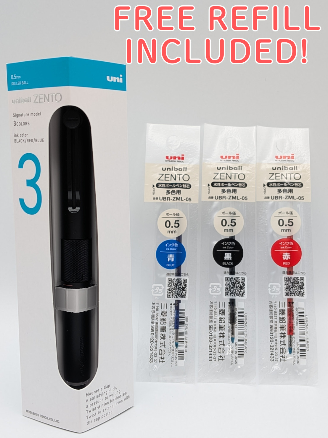 Mitsubishi uniball ZENTO Signature Model 3 Color Ballpoint Pen M Black 0.5mm