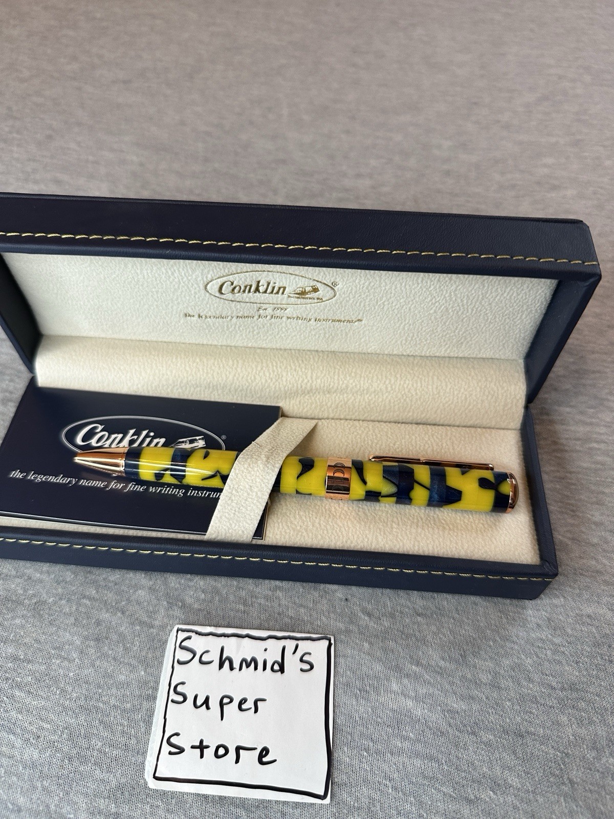 Conklin Stylograph Mosaic Ballpoint Pen in Yellow/Blue – NEW in Box