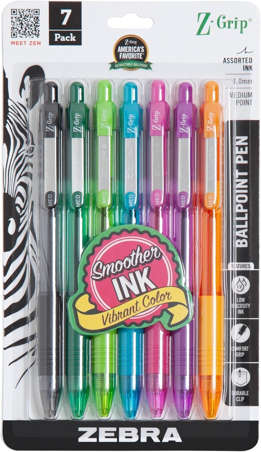Smooth-Flowing Assorted Color Ballpoint Pens, 1.0mm Medium Point – 7-Pack